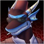 anthro cigarette clothed clothing ear_piercing eyewear fez grin hat headgear headwear male necktie pattern_clothing piercing pinstripes smile solo striped_clothing stripes suit sunglasses teeth unknown_artist mythology team_fortress_2 valve spy_(team_fortress_2) aquatic_dragon dragon fish marine mythological_creature mythological_scalie scalie shark 1:1