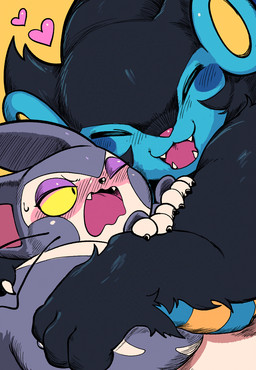 3_toes ambiguous/ambiguous ambiguous_feral ambiguous_gender black_body black_claws black_fur black_nose blue_body blue_ears blue_fur blush blush_lines claws duo eyes_closed fangs feet feral feral_on_feral flustered fur grey_body grey_fur heart_symbol hearts_around_head hug kemono looking_at_another multicolored_body multicolored_fur nuzzling one_eye_closed open_mouth open_smile pink_inner_ear pink_nose pink_tongue simple_background smile teeth toe_claws toes tongue two_tone_body two_tone_fur whiskers white_body white_claws white_fur yellow_background yellow_eyes yellow_inner_ear powerandy nintendo pokemon felid feline generation_4_pokemon luxray mammal pokemon_(species) purugly 2025 colored digital_media_(artwork) digital_painting_(artwork) hi_res painting_(artwork) shaded simple_shading