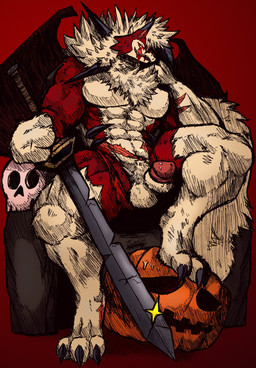 abs accessory amber_eyes animal_genitalia animal_penis anthro aroused athletic athletic_male ball_bulge balls barazoku bat_wings belt biceps big_balls big_muscles big_pecs big_penis biped black_markings blood bodily_fluids body_hair bottomwear bulge canine_genitalia canine_penis chair chest_fur chest_hair chest_tuft claw_fingers claws clothed clothing detailed_bulge dipstick_ears ear_markings ear_piercing facial_markings fingers first_person_view fluffy fluffy_chest fluffy_tail food for_a_head front_view fruit fur furniture genital_fluids genitals glans grin hair head_markings holidays huge_balls huge_penis humanoid_hands jack-o'-lantern jewelry jockstrap knot_(anatomy) knotting leaking long_tongue looking_at_viewer looking_down low-angle_view male male_anthro manly markings melee_weapon membrane_(anatomy) membranous_wings moon multicolored_body multicolored_ears multicolored_fur multicolored_hair muscular muscular_anthro muscular_male muscular_thighs naughty_face navel neck_tuft nervous nervous_sweat nipples nude open_mouth pants pecs penis piercing plant pose pumpkin pumpkin_head quads red_background red_body red_fur saliva scar sharp_teeth simple_background sitting skull_throne smile snout solo spiky_fur spiky_hair sweat sword tail tan_background tan_body teeth tenting thick_arms thick_penis thick_thighs throne tight_clothing tongue tongue_out topless torn_bottomwear torn_clothing torn_pants triceps tuft two_tone_body two_tone_fur underwear vein veiny_penis weapon white_body white_fur white_hair wings yellow_body yellow_eyes jwbash epic_games fortnite game_freak halloween mythology nintendo pokemon kyoto_rex lycan_west_(fortnite) canid canine dusk_lycanroc generation_7_pokemon lycanroc mammal mythological_canine mythological_creature object_head pokemon_(species) werecanid werecanine werecreature werewolf 2025 absurd_res digital_media_(artwork) hatching_(art) hi_res shaded