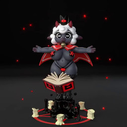anthro areola bell bell_collar big_breasts big_butt black_background black_body black_eyes black_fur blood blood_from_eye blood_tears bloody_tears bodily_fluids book breasts brown_horn butt candle cape clothing collar crown empty_eyes eyelashes female fur gradient_background grey_areola grey_background grey_body grey_fur grey_nipples headgear hooves horizontal_pupils horn magic magic_circle mostly_nude navel nipples nude pasties pupils red_cape red_clothing red_eyes red_thong red_underwear ritual_circle simple_background smile solo tears thick_thighs thong underwear white_body white_fur wide_hips general_buta cult_of_the_lamb massive_monster_(studio) lamb_(cult_of_the_lamb) red_crown_(cult_of_the_lamb) bovid caprine mammal sheep 1:1 3d_(artwork) 3d_animation animated digital_media_(artwork) long_playtime loop no_sound turntable_(animation) webm