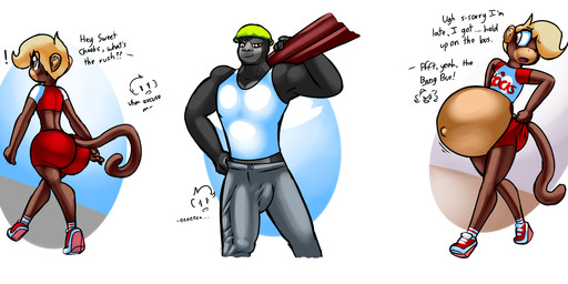 after_sex anthro belly big_belly big_bulge big_butt big_penis bodily_fluids bottomwear bubble_butt bulge butt clothing cum cum_inflation cum_inside duo femboy genital_fluids genitals hair huge_belly huge_bulge huge_butt huge_penis hyper hyper_belly hyper_inflation inflation larger_male male male/male penis shorts size_difference smaller_male text norithics cocks_(norithics) tommy_(tedizgrunt) ape gorilla haplorhine mammal monkey primate 2017 english_text hi_res