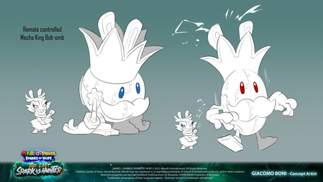4_fingers anthro blue_eyes boots clothing controller copyright_symbol crown dress duo ear_ribbon evil_grin eyebrows eyelashes eyes_closed facial_hair featureless_feet feet female female_anthro fingers footwear furrowed_eyebrows gloves gradient_background hair handwear headgear holding_controller holding_object holding_remote_control larger_humanoid larger_male long_ears machine male male_humanoid metallic_body mitten_hands motion_lines mustache no_eyebrows noseless red_eyes remote_control sharp_teeth shoes short_hair simple_background size_difference smaller_anthro smaller_female smile standing symbol teal_background teeth text thick_eyebrows title white_body white_boots white_clothing white_facial_hair white_footwear white_gloves white_hair white_handwear white_mustache year giacomo_boni mario_bros mario_plus_rabbids_sparks_of_hope nintendo raving_rabbids rayman_(series) ubisoft kanya_(mario_plus_rabbids) mecha_king_bob-omb bob-omb humanoid lagomorph mammal rabbid robot 16:9 2023 4k absurd_res adobe_photoshop_(artwork) artist_name character_name colored digital_drawing_(artwork) digital_media_(artwork) english_description english_text hi_res multiple_scenes official_art procreate_(artwork) shaded simple_shading widescreen