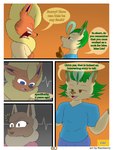 3:4 absurd_res anthro big_breasts blonde_hair blue_eyes breasts brown_body brown_fur canid canine clothed clothing comic dialogue digital_drawing_(artwork) digital_media_(artwork) duo eevee eeveelution elizabeth_venizee english_text female flamberry_(artist) flareon franklin_flare fur generation_1_pokemon generation_4_pokemon green_hair group hair hi_res ibispaint_(artwork) leafeon lyennan_venizee_flare_(flamberry) male male/female mammal nintendo open_mouth orange_body pokemon pokemon_(species) scared simple_background tan_body tan_fur text