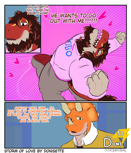 anthro beard bodily_fluids bottomwear celebration clothing dialogue duo erection facial_hair genital_fluids genitals happy heart_symbol hoodie leaking_precum male male/male pants penis precum precum_string sweatpants tail text topwear wardrobe_malfunction donisette dinosaur_king_(series) chomp_(dinosaur_king) terry_(dinosaur_king) ceratopsian ceratopsid chasmosaurine dinosaur marginocephalian ornithischian prehistoric_species reptile saurischian scalie theropod triceratops tyrannosaurid tyrannosauroid tyrannosaurus tyrannosaurus_rex absurd_res comic english_text hi_res