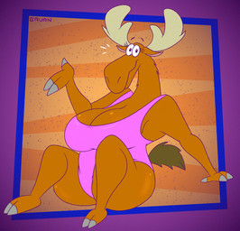 abstract_background anthro antlers big_breasts breasts brown_body brown_fur butt cleavage clothed clothing eyelashes female floating_eyebrows fur glistening glistening_breasts glistening_butt horn huge_breasts long_eyelashes long_neck one-piece_swimsuit overweight overweight_anthro overweight_female sitting solo swimwear tear_trough thick_thighs toony wide_hips gavanzude johnny_bravo_(series) becky_(johnny_bravo) deer mammal moose new_world_deer alternate_version_at_paywall digital_drawing_(artwork) digital_media_(artwork) hi_res signature