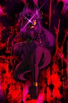 anthro black_body black_fur breasts female fur glowing glowing_eyes hair long_hair looking_at_viewer purple_eyes solo yellow_sclera conditional_dnp teckworks seshafi anubian_jackal canid canine canis jackal mammal hi_res