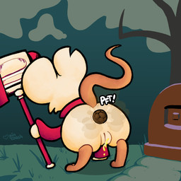 anthro anus bent_over big_butt bodily_fluids bottomless bottomless_female butt cemetery clothed clothing crowning_feces fart fart_cloud feces female genital_fluids genitals grave holding_object holding_weapon outside peeing pooping pooping_outside raised_tail rear_view solo sound_effects tail urine vowelless vowelless_sound_effect vulva weapon pincoosh mina_the_hollower yacht_club_games mina_(mina_the_hollower) mammal mouse murid murine rodent 1:1 digital_media_(artwork) hi_res signature