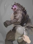 anthro areola asian_clothing back_muscles barazoku biceps big_butt big_muscles blush bulge butt claws clothed clothing clothing_pull deltoids disembodied_hand east_asian_clothing eyebrows fundoshi fundoshi_only fundoshi_pull fur grey_background huge_butt huge_muscles japanese_clothing kemono looking_back male muscular muscular_anthro muscular_male nipples open_mouth pecs scar simple_background solo standing teeth thick_arms thick_thighs tongue topless topless_anthro topless_male triceps tuft underwear underwear_only underwear_pull cuson elden_ring fromsoftware blaidd_(elden_ring) canid canine canis mammal wolf 2025 hi_res