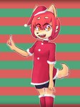 anthro christmas_clothing clothing female fur hair holidays open_mouth orange_eyes pawpads red_clothing red_hair simple_background solo bullyableshiba christmas ellie_rinette canid canine canis domestic_dog mammal shiba_inu spitz 2021 digital_media_(artwork)