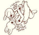 ambiguous_gender bodily_fluids duo ellipsis holding_knife holding_object knife knife_play knife_to_throat lying lying_on_top nude on_back scut_tail short_tail tail tears text bonnie_guerra lagomorph leporid mammal rabbit english_text hi_res monochrome