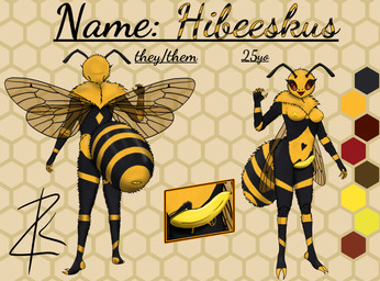 5_fingers animal_genitalia antennae_(anatomy) anthro arm_tuft arthropod_abdomen arthropod_abdomen_genitalia arthropod_abdomen_vulva bodily_fluids colored_cum cum fingers genital_fluids genitals gynomorph heart_(marking) heart_symbol intersex intravaginal_penis markings multicolored_body nipples open_mouth penis shoulder_tuft slit_penis solo striped_markings stripes tapering_penis text tongue tuft unusual_bodily_fluids unusual_cum unusual_genital_fluids vulva yellow_cum yellow_fingers yellow_nipples yellow_penis yellow_toes yellow_vulva zk-fur hibeeskus_(zk-fur) arthropod bee hymenopteran insect absurd_res english_text hi_res model_sheet picture_in_picture herm_(lore)
