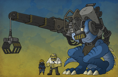 anthro arm_stump_(on_body) blue_clothing clothing female group headless male missing_all_arms missing_all_legs missing_head not_furry_focus prosthetic prosthetic_leg prosthetic_limb trio white_clothing stonerabbit dinosaur human mammal prehistoric_species reptile scalie hi_res