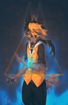 anthro black_nose clothed clothing fur grey_body grey_fur hair male orange_eyes orange_hair smile solo reysi vi-bellum_(hyilpi) canid canine fox mammal absurd_res hi_res