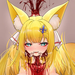blonde_hair blood bodily_fluids decapitation detachable detachable_head female gore guts hair headless holding_head holding_own_head organs severed_body_part severed_head solo xiaomu314 inoue_aosora humanoid 1:1
