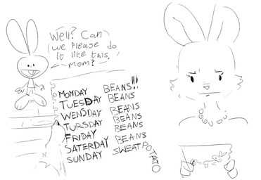 anthro asking buckteeth calendar dialogue duo eyebrows eyelashes fart fart_cloud female humor jewelry looking_at_paper male necklace open_mouth open_smile paper rabbit_ears reading simple_background skeptical smile speech_bubble talking_to_another teeth text white_background writing_on_paper wtf_face young young_anthro young_male jubb lagomorph leporid mammal rabbit 2023 english_text monochrome sequence