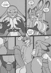2019 anthro balls big_breasts big_penis bodily_fluids breast_grab breasts bulge butt canid canine clothed clothing comic dialogue digital_media_(artwork) disney duo english_text eyebrows female fox freckles_(artist) fur genitals greyscale hand_on_breast hi_res hot_dogging huge_breasts humanoid_genitalia humanoid_penis imminent_sex judy_hopps lagomorph leporid male male/female mammal monochrome nick_wilde nipple_outline penis rabbit red_fox sex side_boob submissive submissive_female sweat text true_fox vein veiny_penis zootopia