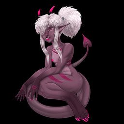 colored_nails fangs female hair horn lips markings nails nipples nude pawpads paws pink_body pink_eyes pink_horn pink_lips pink_nails pointy_ears pose solo spade_tail tail tasteful_nudity teeth white_hair feralcatalyst noxia demon humanoid 1:1 hi_res pinup