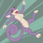 1:1 3_toes 4_fingers abstract_background anthro anthrofied areola breasts buckteeth chest_tuft claws erect_nipples eyelashes feet female fingers fur generation_1_pokemon genitals hi_res looking_back mammal multicolored_body multicolored_fur nintendo nipples nude open_mouth pokemon pokemon_(species) pokemorph posexe purple_body purple_fur pussy raised_leg rattata red_eyes rodent simple_background smile solo spread_legs spreading teeth toe_claws toes tongue tuft two_tone_body two_tone_fur white_body white_fur