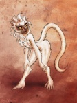 amber_eyes bent_over black_sclera chest_tuft feet female fur karol_pawlinski lemur looking_back mammal nude prehensile_feet primate raised_tail sifaka silky_sifaka sketch solo strepsirrhine tail toes tuft white_body white_fur