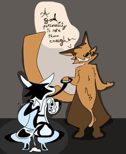 abstract_art anthro bdsm begging bodily_fluids butt cheek_tuft cum dialogue duo eyeless facial_tuft female fur genital_fluids genitals heart_symbol leaking_cum leash male male/female nude penis petplay roleplay standing tail tail_motion tailwag tuft blackjackissers canid mammal hi_res