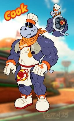 accessory anthro apron balls barazoku biceps bone chef_hat clothing genitals gloves handwear hat headgear headwear humanoid_genitalia humanoid_penis male muscular muscular_anthro muscular_male nipples pecs penis penis_poking_out skeleton skull text conditional_dnp poppin mario_bros mario_kart mario_kart_world nintendo dry_himbones animated_skeleton dry_bones koopa koopa_troopa reptile scalie tortoise turtle undead 2025 digital_media_(artwork) english_text hi_res model_sheet
