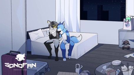 after_sex anal anal_fingering anal_orgasm anal_penetration animal_genitalia animal_penis anthro anthro_on_anthro anthro_on_bottom anthro_on_top anthro_penetrated anthro_penetrating anthro_penetrating_anthro arm_markings arm_tuft assertive_anthro assertive_male ball_tuft balls becoming_erect bed bedroom bedroom_sex belt_(marking) black_body black_fur black_hair black_nose blonde_hair blue_balls blue_body blue_fur blue_hair blush bodily_fluids bottle bouncing_balls bouncing_penis bread canine_genitalia canine_penis chinese_food container countershading cowgirl_position crotch_tuft cuddling cum cum_in_ass cum_inside cum_on_penis cum_while_penetrated cumshot cutlery dipstick_ears dipstick_tail duo ear_markings ear_piercing ear_ring ejaculation electronics embarrassed erection eyes_closed facial_markings facial_tuft fellatio femboy fingering fingerless_(marking) fingerless_gloves_(marking) fingers fluffy fluffy_tail food from_front_position fur furniture gender_symbol genital_fluids genitals glistening glistening_genitalia glistening_penis gloves_(marking) grey_balls grey_body grey_fur hair hair_over_eye hands-free head_markings heart_symbol hip_tuft holding_object inside internal internal_anal kissing kitchen_utensils knot knotted_penis leg_grab leg_markings leg_tuft licking looking_at_object looking_at_phone looking_pleasured luggage male male/male male_anthro male_on_bottom male_on_top male_penetrated male_penetrating male_penetrating_male male_symbol markings masturbation moan multicolored_ears multiple_angles multiple_orgasms multiple_positions neck_tuft night nude on_bed on_bottom on_top open_mouth oral oral_penetration orgasm penetration penile penile_masturbation penile_penetration penis penis_in_ass penis_in_mouth penis_lick phone piercing pillow pink_penis plushie prostate prostate_stimulation red_body red_fur red_markings rice ring_piercing sex sheath socks_(marking) speech_bubble spoon spread_legs spreading suitcase symbol tail tail_markings tail_motion tail_tuft tailwag thrusting tongue tools tuft versatile water_bottle white_body white_fur yellow_body yellow_fur yellow_markings yellow_sclera sonofan sound_warning thebredfactory_(va) keero_(synex) spikey_(wintom) canid canine mammal 16:9 2026 2d_animation animated character_request digital_media_(artwork) frame_by_frame hi_res long_playtime multiple_scenes pictographics sound video voice_acted widescreen