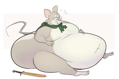 anthro belly big_belly big_breasts big_butt breasts butt eyewear featureless_breasts female fur glasses grey_body grey_fur huge_belly huge_breasts huge_butt huge_hips huge_thighs hyper melee_weapon obese obese_anthro obese_female overweight overweight_anthro overweight_female sitting solo sword thick_thighs weapon wide_hips ridiculouscake louise_thrushwood mammal mouse murid murine rodent wood_mouse 2019 hi_res