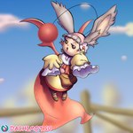 accessory antennae_(anatomy) anthro blush brown_eyes cape clothing female flower flower_in_hair fur grey_hair hair hair_accessory long_ears long_sleeves plant pom_antennae rabbit_ears sky solo tan_body tan_fur wings young dachimotsu final_fantasy final_fantasy_xii square_enix gurdy_(final_fantasy) mammal moogle 1:1 hi_res adult_(lore)