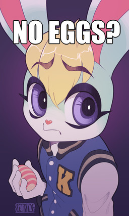 anthro big_eyes blonde_hair clothing easter_egg gloves_(marking) green_body hair holidays jacket letterman_jacket looking_at_viewer male markings parody purple_eyes solo text topwear white_markings sparklyon3 animal_crossing easter nintendo no_bitches? easter_bunny sasha_(animal_crossing) lagomorph leporid mammal rabbit 2022 3:5 absurd_res hi_res impact_(font) meme