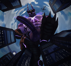 anthro barazoku big_penis clothing feet genitals huge_penis leather leather_clothing looking_at_viewer macro male penis solo stomping_viewer shapeshifter_(artist) demon digital_media_(artwork) hi_res