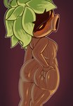 breasts brown_body butt butt_grab butt_squish female hand_on_butt leaf leaf_hair looking_at_viewer looking_back looking_back_at_viewer not_furry orange_eyes plant plant_hair pseudo_hair rear_view small_breasts solo squish standing wood aggressykhressy nintendo the_legend_of_zelda deku_(tloz) deku_scrub elemental_creature flora_fauna humanoid