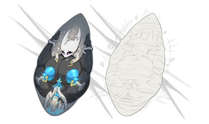 anthro areola arthropod_webbing big_breasts biped black_body blue_areola blue_nipples blush blush_lines bodily_fluids bound breasts clitoris clitoris_piercing female genital_fluids genital_piercing genitals heart_eyes heart_symbol huge_breasts huge_thighs lactating mask motion_lines nipple_fetish nipple_penetration nipple_piercing nipple_play nipples penetration piercing sex simple_background tentacle_penetration tentacles thick_thighs unusual_bodily_fluids unusual_lactation vaginal_fluids vulva web_bondage white_background bwydxm hollow_knight_(franchise) team_cherry hornet_(hollow_knight) arthropod absurd_res hi_res