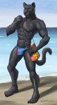 5_fingers 5_toes abs anklet anthro bag barefoot beach beach_bag black_body black_claws black_fur black_nose blue_clothing blue_speedo blue_swimwear broad_shoulders bulge claws clothed clothing day facial_hair feet finger_claws fingers fur goatee green_eyes humanoid_feet jewelry looking_at_viewer male muscular muscular_anthro muscular_male navel necklace outside pecs plantigrade sea serratus shoulder_bag sky smile solo speedo speedo_only standing swimwear tail toe_claws toes topless water whisker_spots sampsonwoof felid mammal pantherine 2017 absurd_res digital_drawing_(artwork) digital_media_(artwork) hi_res shaded signature story story_in_description