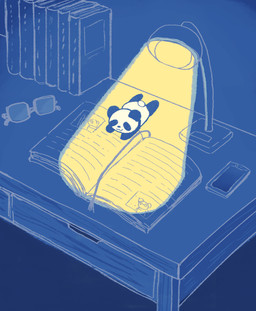 black_body black_nose book chibi kemono lying micro reading solo white_body araru bear giant_panda mammal 2021 hi_res
