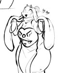 anthro clothing female hair heart_symbol holding_both_ears holding_ear horn long_ears ponytail robe solo unknown_artist undertale undertale_(series) toriel boss_monster_(undertale) mammal black_and_white monochrome sketch source_request