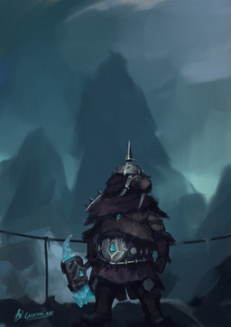 armor armor_plates bottomwear clothing fantasy_axe fantasy_weapon glowing glowing_eyes holding_object holding_weapon male mountain outside skirt standing weapon gaertan aquatic mammal pinniped walrus digital_drawing_(artwork) digital_media_(artwork) digital_painting_(artwork) hi_res painting_(artwork) shaded
