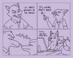 anthro argument border casual_nudity clothed clothing computer dialogue duo electronics entwined_tails heart_symbol humor keyboard male male/male nude purple_border romantic romantic_couple simple_background tail tail_coil text topless kodigozoot disney dreamworks party_rockers the_bad_guys zootopia mr._wolf_(the_bad_guys) nick_wilde canid canine canis fox mammal red_fox true_fox wolf 5:4 english_text hi_res meme