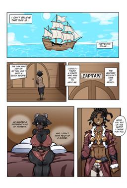 alternate_costume anthro bed big_breasts black_body black_fur black_hair boat breasts brown_body brown_eyes brown_skin dialogue door dreadlocks duo eye_patch eyewear female floorboards fur furniture gold_(metal) hair harem_outfit horn huge_breasts male male/female male_human nipple_outline on_bed pillow pirate profanity red_eyes sea ship sitting sitting_on_bed speech_bubble text vehicle veil water watercraft taku34128 bathory_black_(therealnarrowjungle) renault_hawkthorne_(avionic_soldier) bovid caprine goat human mammal absurd_res comic english_text hi_res