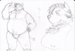 anthro asian_clothing belly bulge clothing east_asian_clothing fundoshi humanoid_hands japanese_clothing kemono male moobs nipples overweight overweight_male solo underwear bear_2key bovid bovine cattle mammal 2021 hi_res sketch