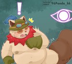 anthro belly big_belly blush clothing exclamation_point hat headgear headwear kemono male moobs navel nipples open_mouth overweight overweight_male solo surprised 96panda league_of_legends riot_games tencent teemo_(lol) yordle 2024 hi_res