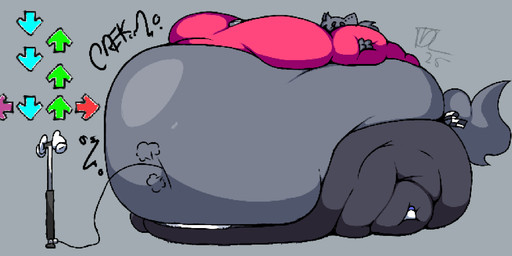 anthro belly belly_peeking_out bicycle_pump big_belly big_moobs creaking_belly fur grey_body grey_fur huge_belly hyper hyper_belly hyper_inflation immobilization inflation male moobs navel_fetish navel_inflation navel_penetration penetration solo tdloverx3 wardrobe_malfuction kapi_(paperkitty) domestic_cat felid feline felis felis_catus mammal hi_res