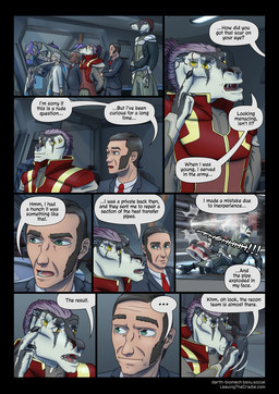 4_arms 4_eyes anthro bald biped clothed clothing crossed_arms dark_body dark_skin dialogue dialogue_box elipsis eye_scar facial_hair facial_scar female group hair hands_behind_back light_body light_skin male multi_arm multi_eye multi_limb open_mouth purple_hair scar speech_bubble steam text white_hair darth_biomech leaving_the_cradle professor_zelenkov_(darth_biomech) zane_htrua_sha alien azinarsi human mammal raharr 2026 colored comic english_text hi_res