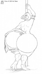 anthro beak big_butt butt clothing feathers huge_butt hyper hyper_butt male money money_in_garter pole simple_background solo stripper thong underwear white_background duo_radon donny_geir alcid avian bird lari puffin hi_res monochrome