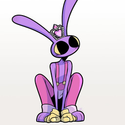 4_fingers all_fours animal_behavior anthro big_pupils blush crown dilated_pupils fingers gem headgear heart_symbol male mouthless pupils sitting sitting_on_ground solo screaming_alice glitch_productions the_amazing_digital_circus jax_(tadc) lagomorph leporid mammal rabbit 1:1 absurd_res hi_res