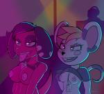 2018 4_fingers animal_crossing anthro areola bella_(animal_crossing) black_body black_fur black_hair blonde_hair blush breasts buckteeth canid canine canis cherry_(animal_crossing) clothed clothing clothing_lift digital_media_(artwork) domestic_dog duo ear_piercing female fingers flashing freepancakes fur hair hi_res mammal mouse multicolored_body multicolored_fur murid murine navel navel_piercing nintendo nipples open_mouth piercing rat red_body red_fur rodent shirt short_stack smile standing teeth tongue tongue_piercing topwear white_body white_fur