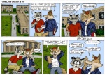 aiden_harris anthro arm_around_shoulders canid canine canis closet_coon comic coyote dialogue duo_focus ear_piercing english_text group leafdog male mammal piercing procyonid raccoon rodney_waters tail text whispering