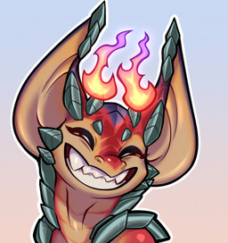 2_horns ambiguous_feral ambiguous_gender big_ears blue_background cheek_spikes eyelashes eyes_closed facial_spikes fangs feral fire flaming_horn gradient_background horn multicolored_body multicolored_ears multicolored_scales outline purple_body purple_ears purple_scales quadruped red_background red_body red_ears red_scales scales simple_background smile smiling_at_viewer solo spikes spikes_(anatomy) tan_body tan_inner_ear tan_scales teeth white_outline young young_ambiguous young_feral cataxdrk2020 league_of_legends mythology riot_games tencent smolder_(lol) dragon imperial_dragon_(lol) mythological_creature mythological_scalie scalie 2026 digital_drawing_(artwork) digital_media_(artwork) male_(lore)