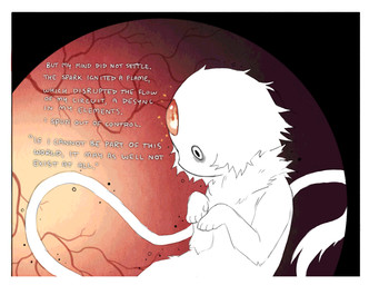 ambiguous_gender black_eyes border cloud detailed_background feral forehead_gem fur gem handpaw looking_at_object lore monotone_body monotone_fur monotone_tail orange_gem paws roots solo tail text vein white_body white_border white_fur white_tail jejejunum ember_(jejejunum) fraid_(species) spirit 2025 comic digital_drawing_(artwork) digital_media_(artwork) english_description english_text hi_res one_panel_comic