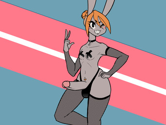 anthro balls big_penis breasts clothing erection fur genitals gynomorph hair intersex long_hair looking_at_viewer pasties penis simple_background smile solo underwear doof_rabbit lucas_the_rabbit hare lagomorph leporid mammal rabbit 4:3 digital_media_(artwork) hi_res trans_(lore) trans_woman_(lore)