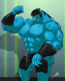 abs armor biceps big_muscles big_pecs black_armor blue_body blue_fur crotch_armor flexing flexing_bicep fur headgear helmet huge_muscles inside looking_at_viewer male manly muscular muscular_arms muscular_male nipples pecs shadow smile spots thick_neck unconvincing_armor yellow_sclera jabuhusky supernoobs zenblock_(supernoobs) alien 2017 hi_res